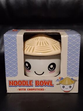 Mad Engine Ceramic Noodle Bowl with Lid & Chopsticks